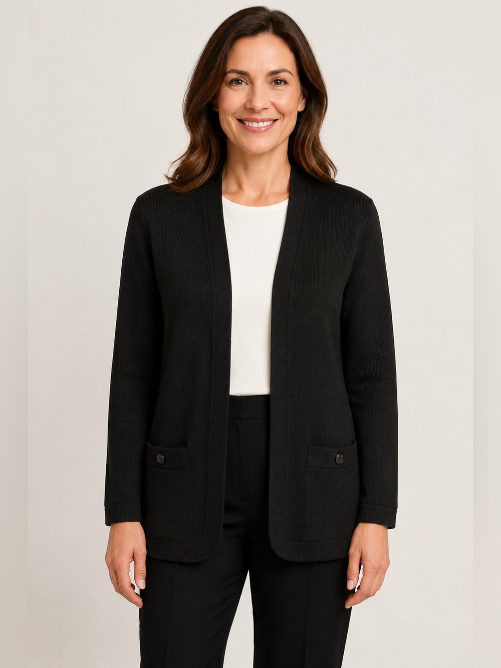 Vintage St. John Basic Black Santana Knit Open Front Cardigan size small